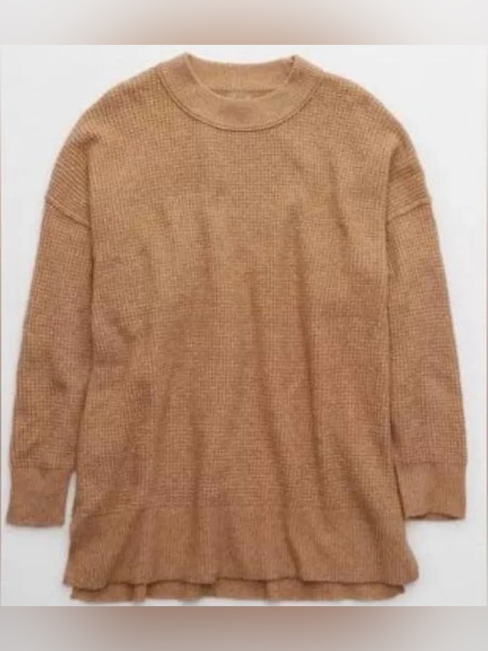 Aerie Oversized Waffle Crew Sweater, Tan/Camel, Size S, EUC